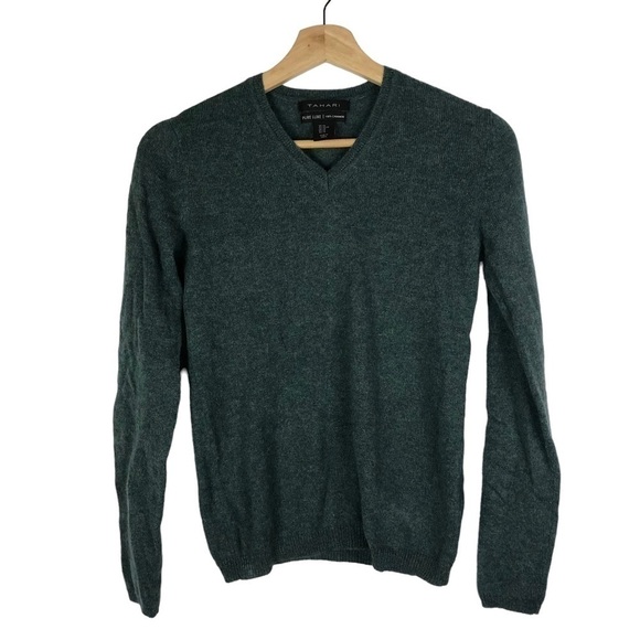 Tahari Pure Luxe Cashmere V-Neck Green Pullover Sweater XS - Picture 1 of 4